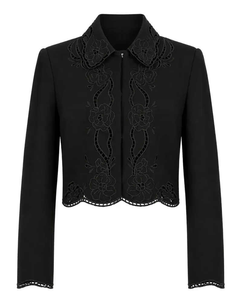 Twin-Set Cropped-Jacke mit blumiger Stickerei - Schwarz Schwarz