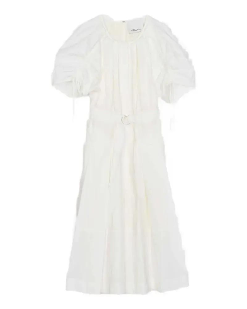 3.1 phillip lim poplin ruched-sleeve midi dress - Nude Nude