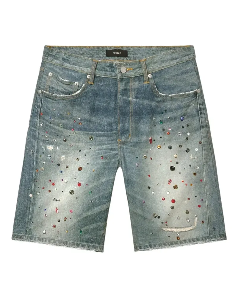 PURPLE BRAND Jeans-Shorts mit Schmucksteinen - Blau Blau