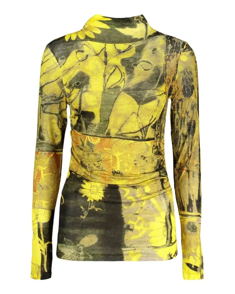 Desigual Langarmshirt mit Blumenprint - Gelb Gelb