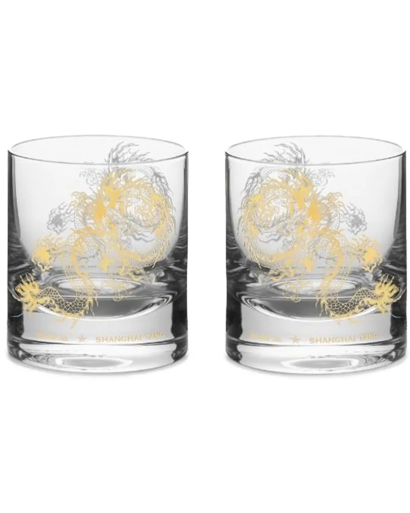 Shanghai Tang Zweiteiliges Dragon Whiskey-Glas-Set Gold