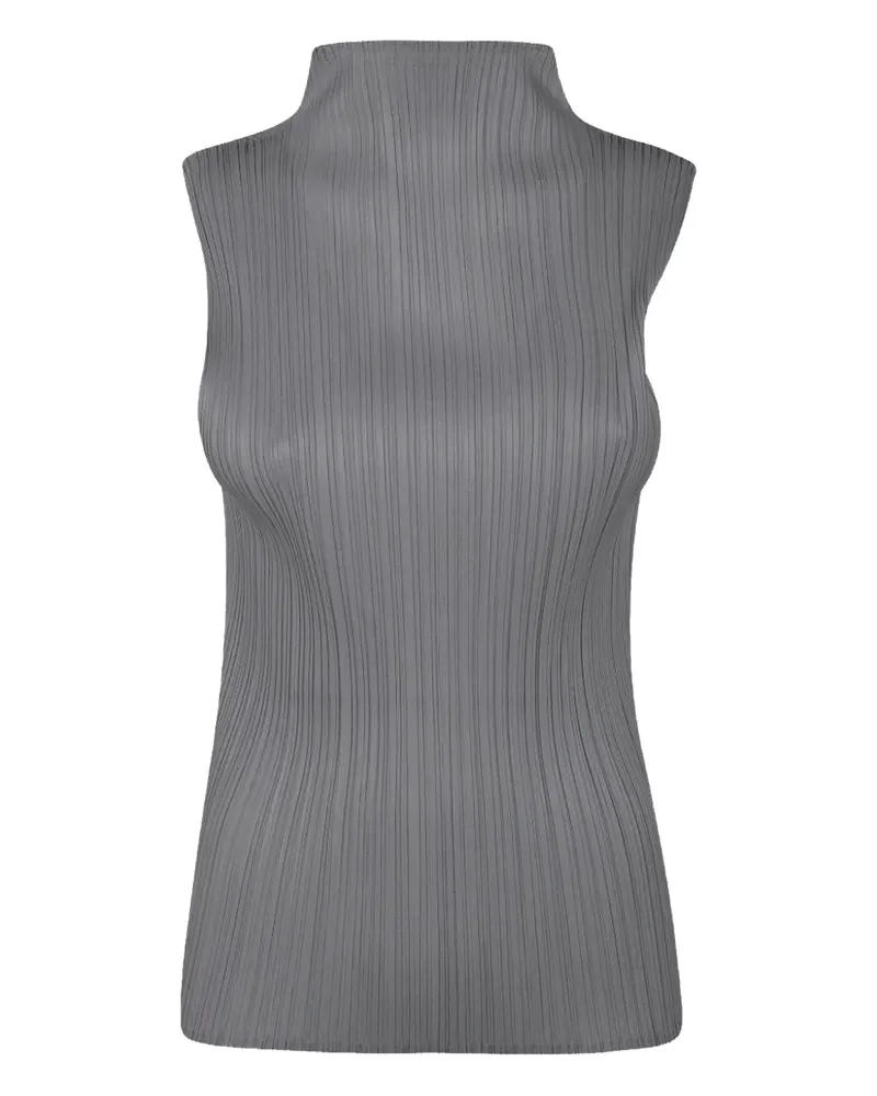 Issey Miyake Plissiertes Top mit Stehkragen - Grau Grau