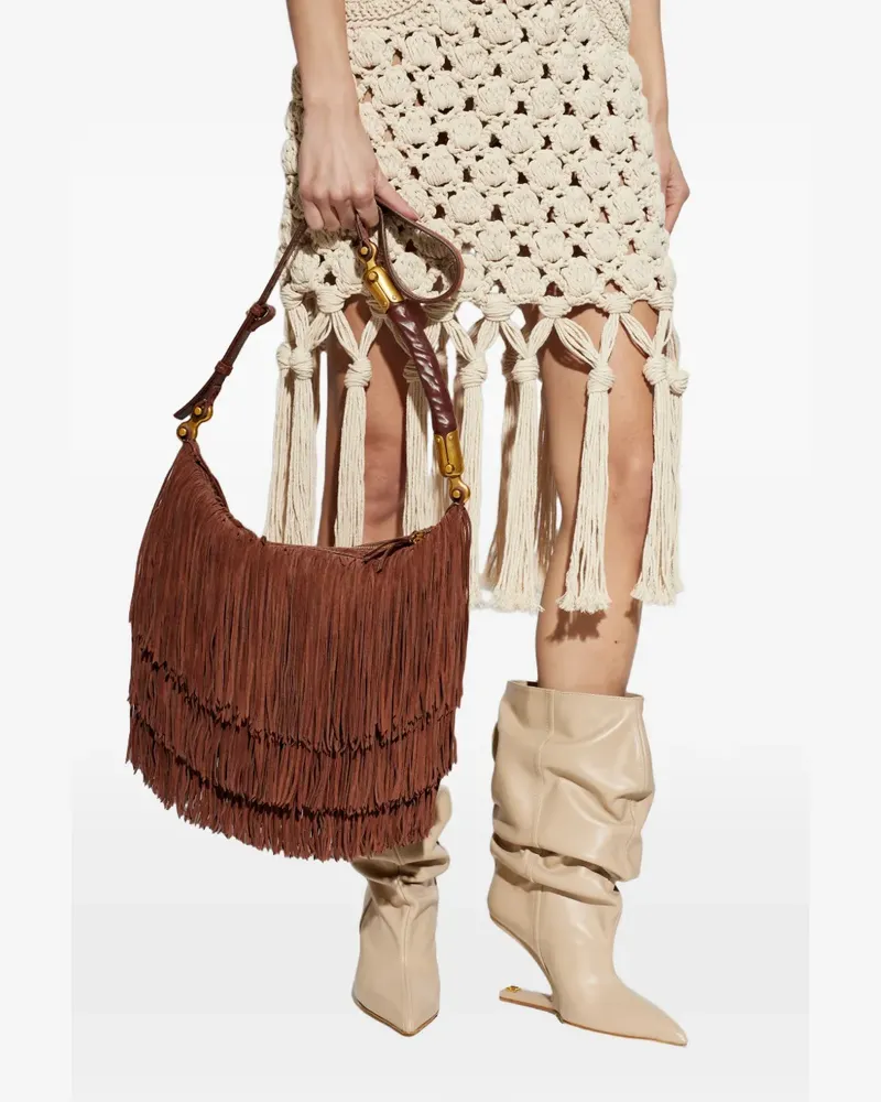 Balmain Ébène Schultertasche mit Fransen - Braun Braun