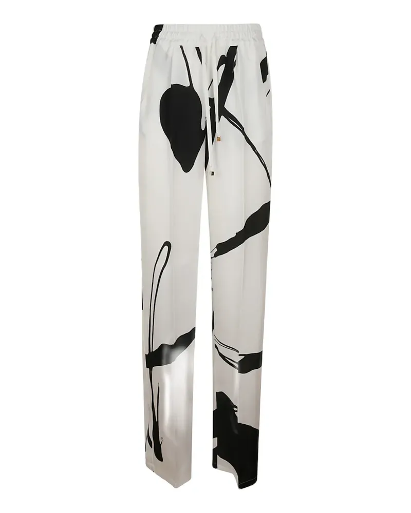 Kiton abstract-print silk trousers - Weiß Weiß