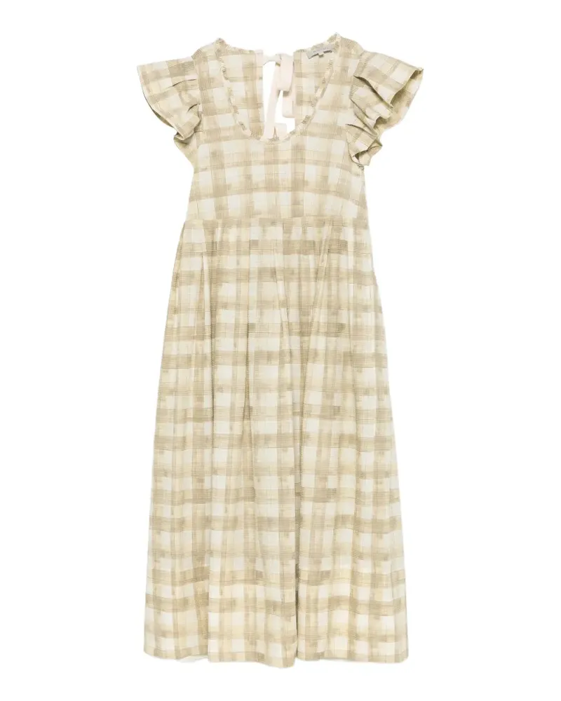 Lee Mathews check-pattern ruffled-sleeve maxi dress - Grün Grün