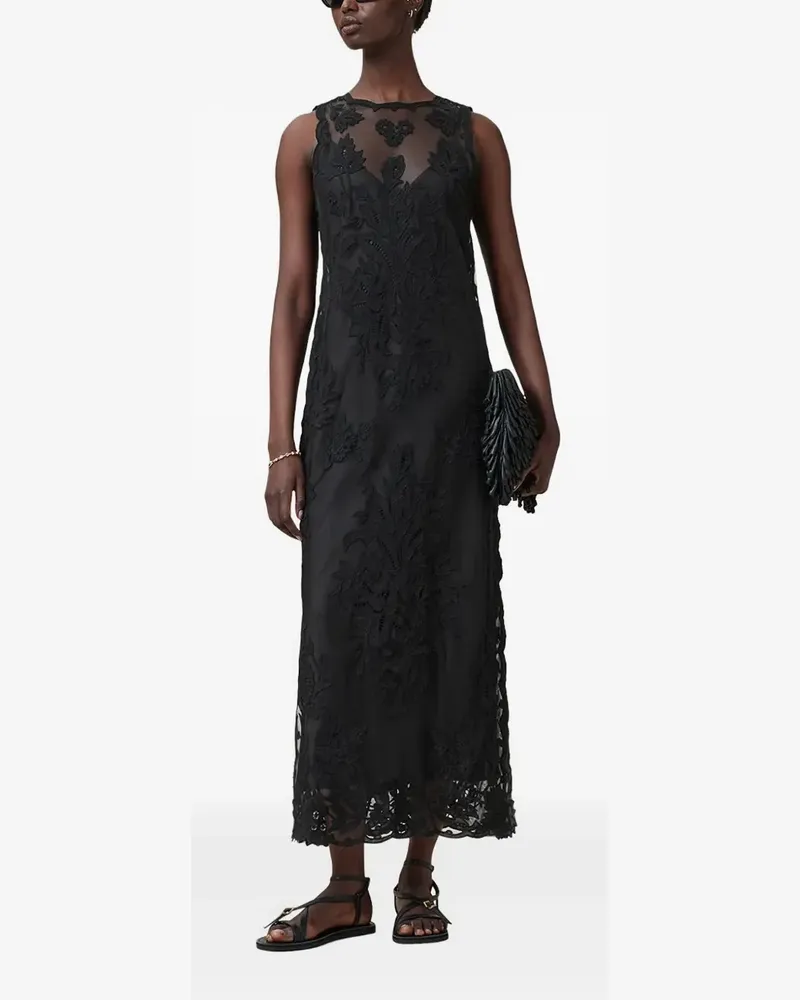 AllSaints Rye Maxikleid mit floralen Stickereien - Schwarz Schwarz