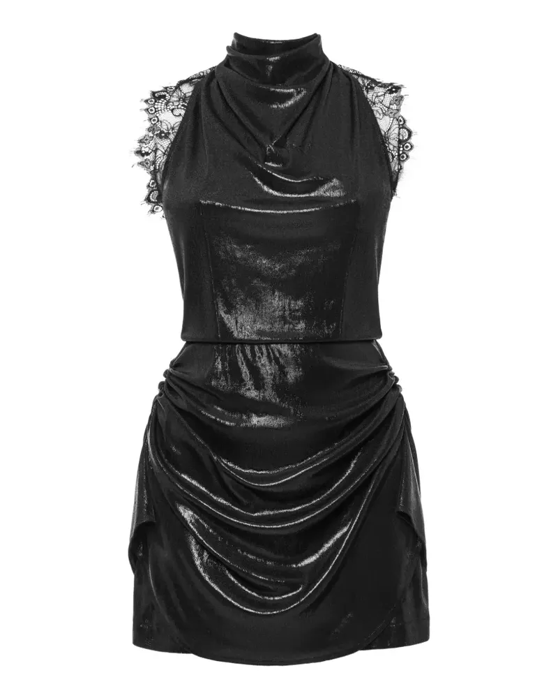 ANOUKI lace-trim draped mini dress - Schwarz Schwarz