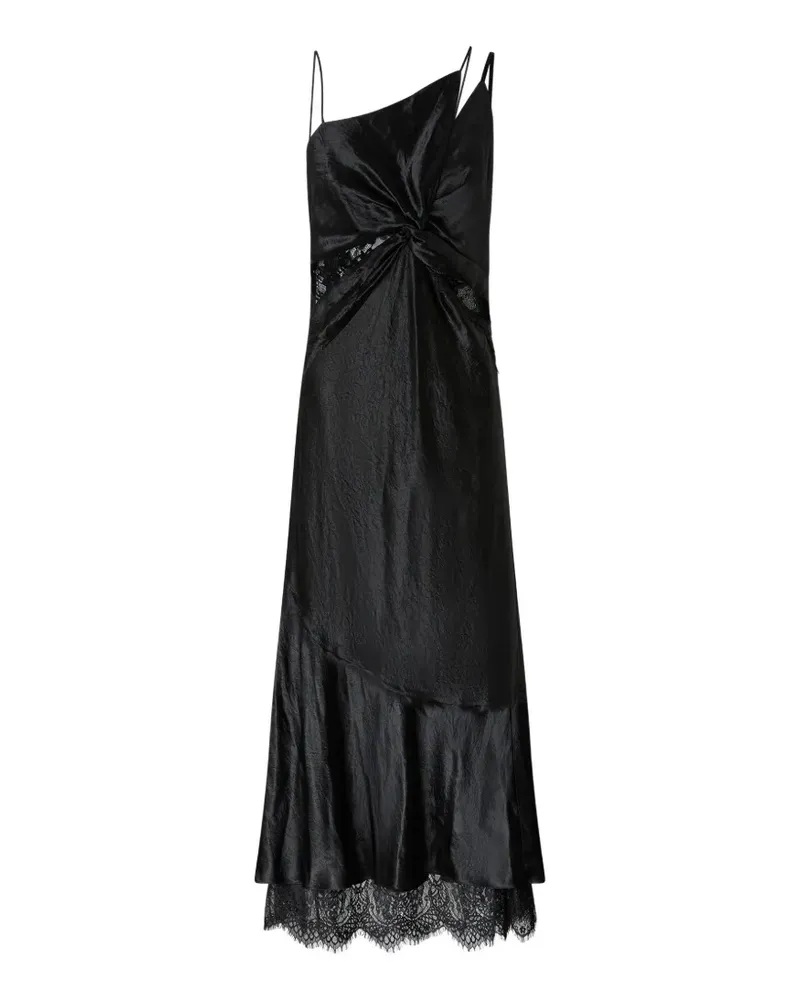 Pinko long satin dress with draping and lace - Schwarz Schwarz