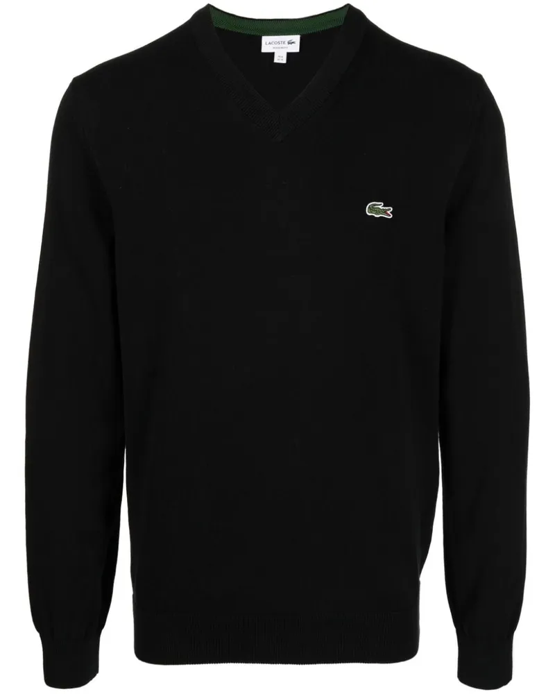 Lacoste Gerippter Pullover mit Logo - Schwarz Schwarz