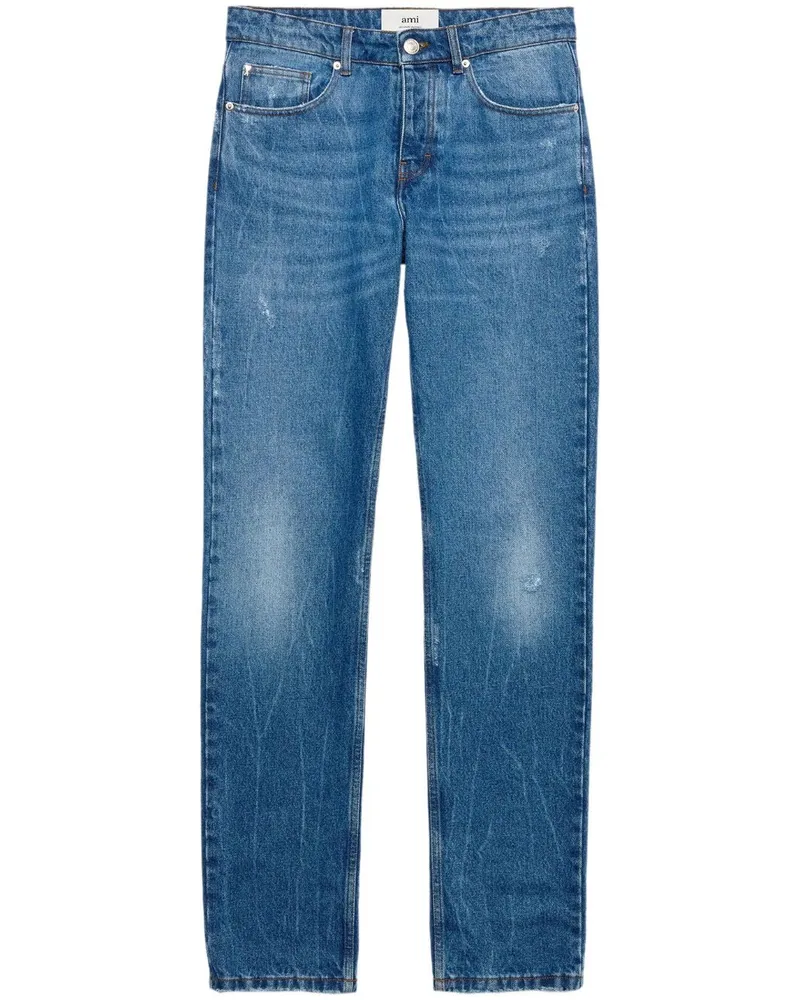 AMI Paris Straight-Leg-Jeans mit Logo-Patch - Blau Blau