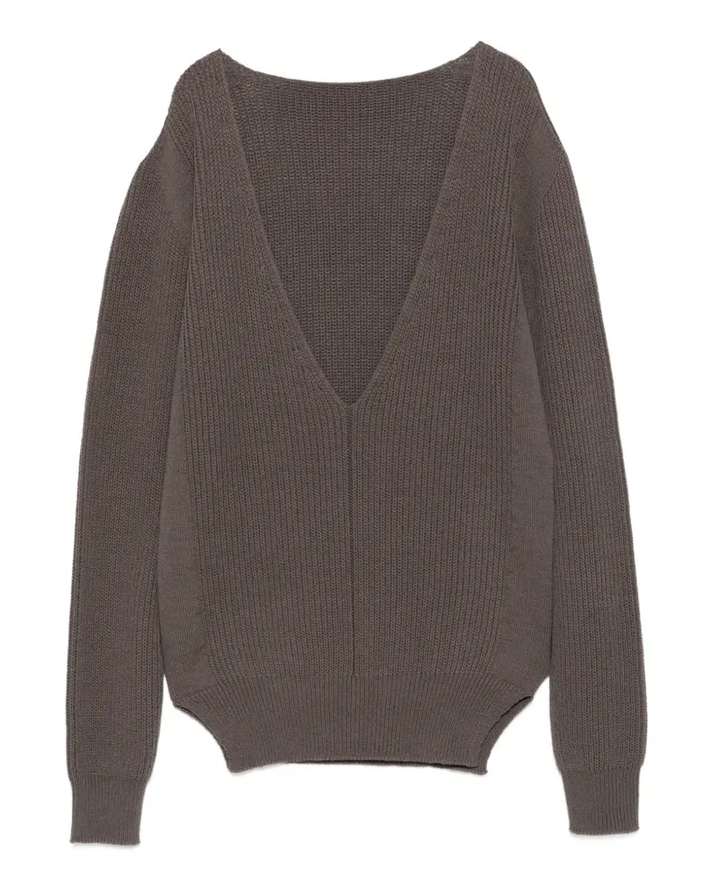 Rick Owens Gerippter Pullover mit V-Ausschnitt - Grau Grau