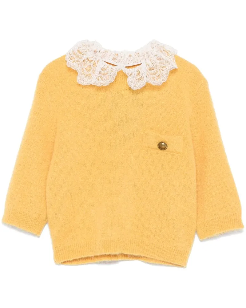 Twin-Set Strickpullover mit Spitzenkragen - Gelb Gelb