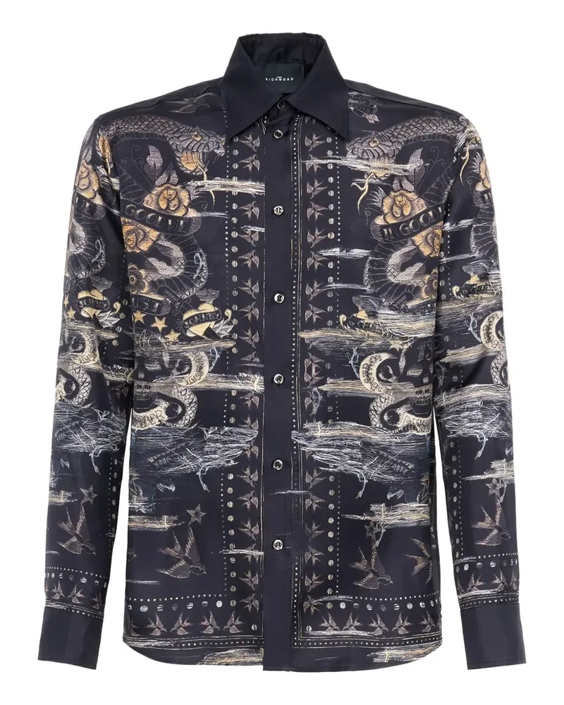 John Richmond Hemd mit grafischem Print - Schwarz Schwarz