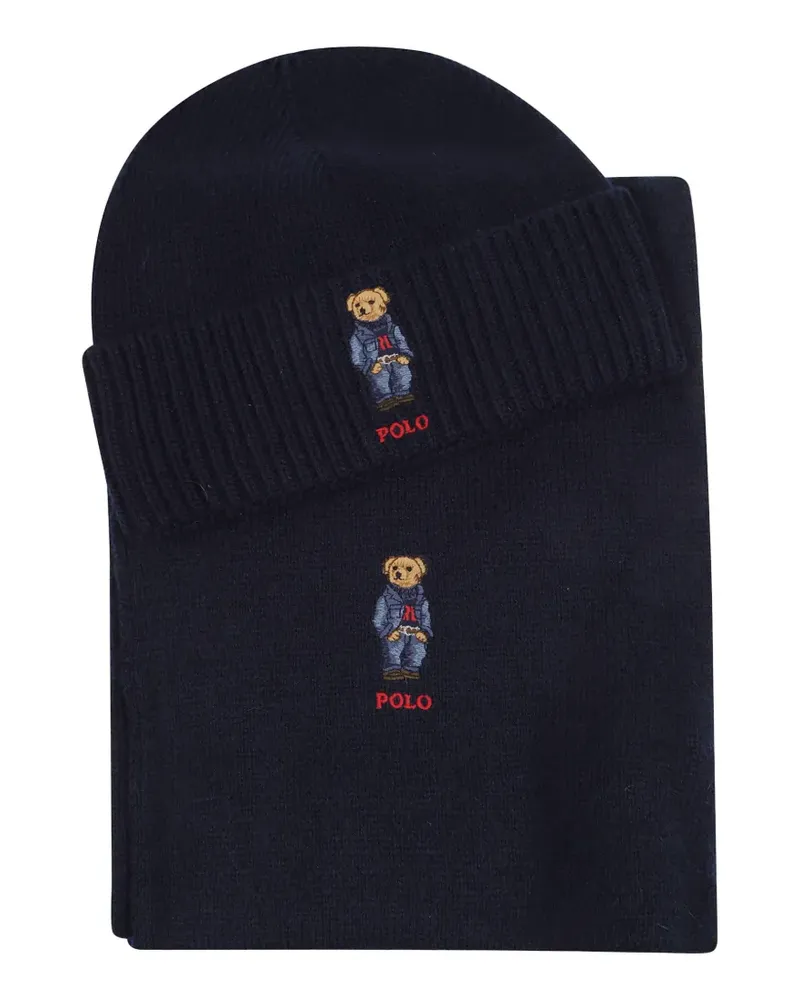 Ralph Lauren logo beanie hat and scarf set - Blau Blau