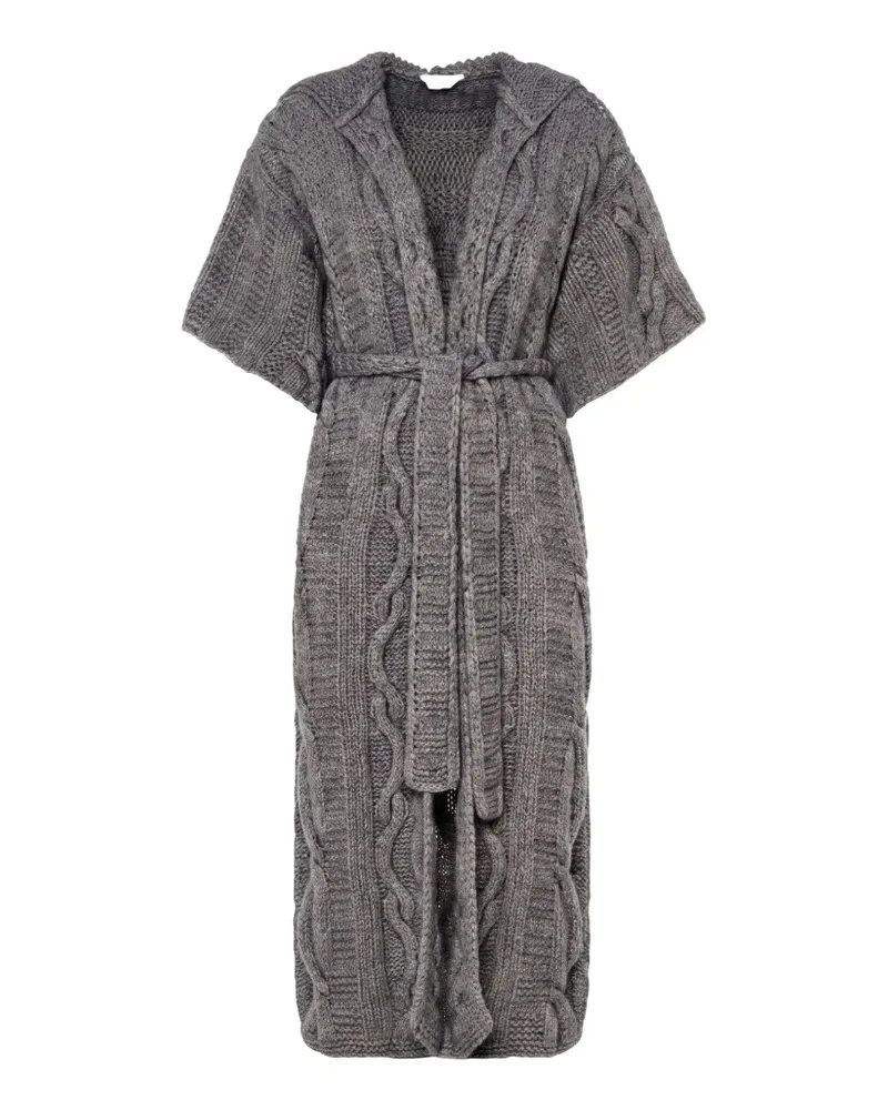 Malo short-sleeve cable-knit belted cashmere coat - Grau Grau