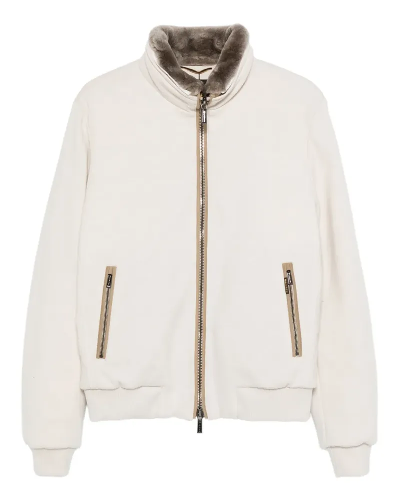 MOORER Reißverschluss-Jacke mit Pelzbesatz - Nude Nude