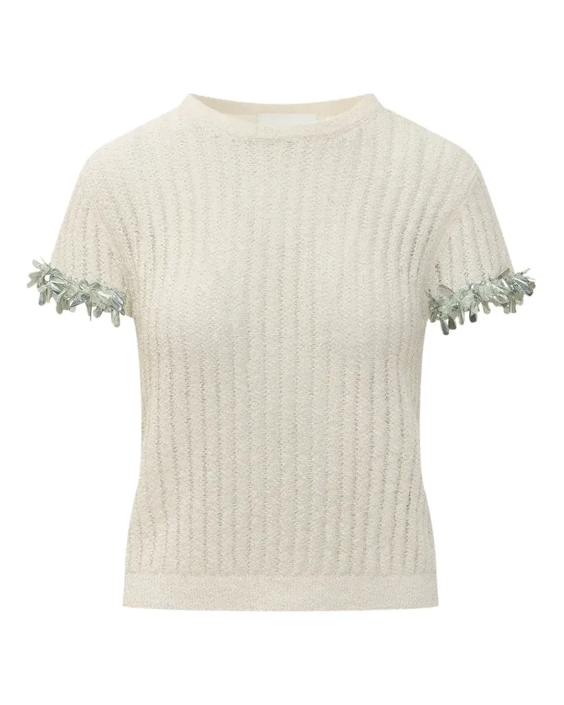 Des Phemmes embroidered ribbed top - Nude Nude