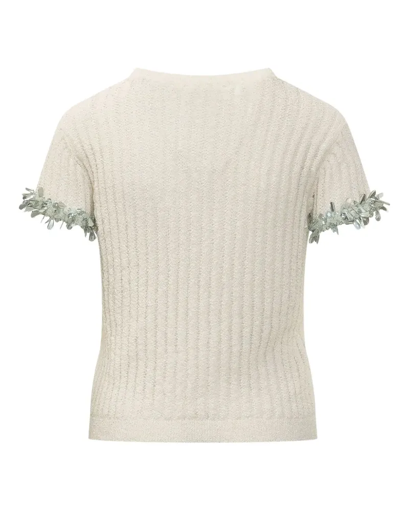 Des Phemmes embroidered ribbed top - Nude Nude