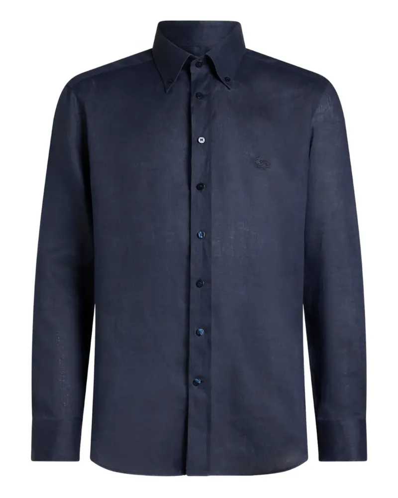 Etro Pegaso-embroidered linen shirt - Blau Blau