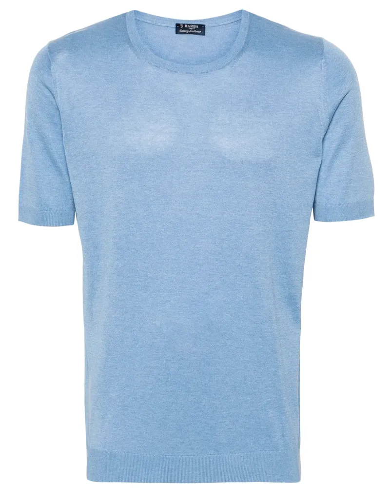 BARBA Fein gestricktes Seiden-T-Shirt - Blau Blau