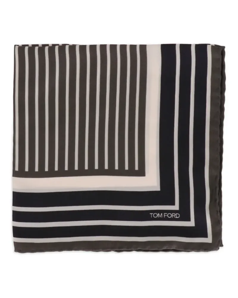 Tom Ford stripped logo-print pocket square - Schwarz Schwarz