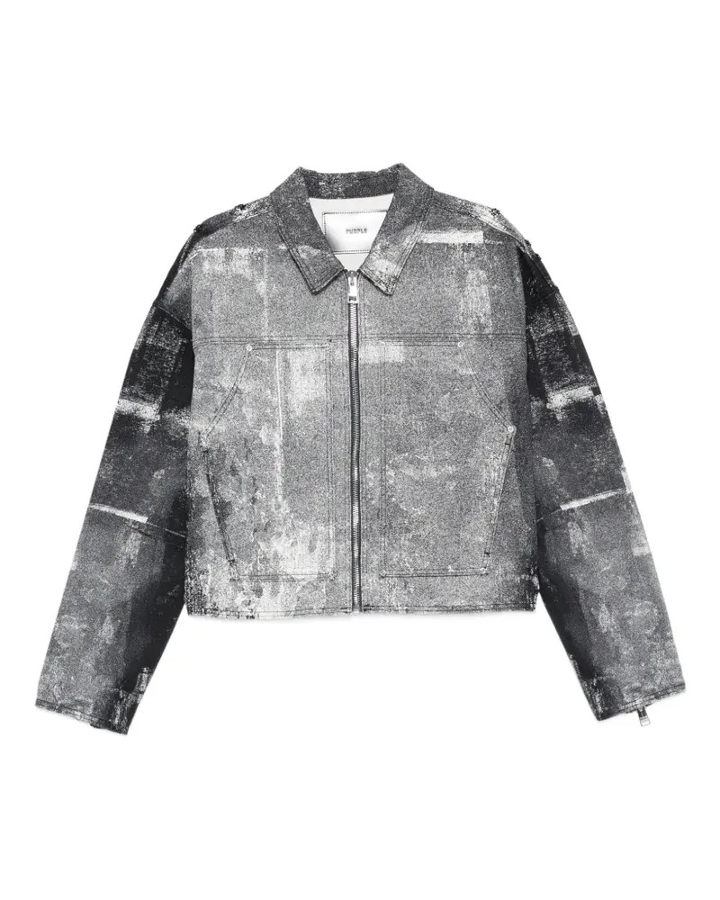 PURPLE BRAND Gemusterte Carpenter Palms Jacke mit Reißverschluss - Schwarz Schwarz