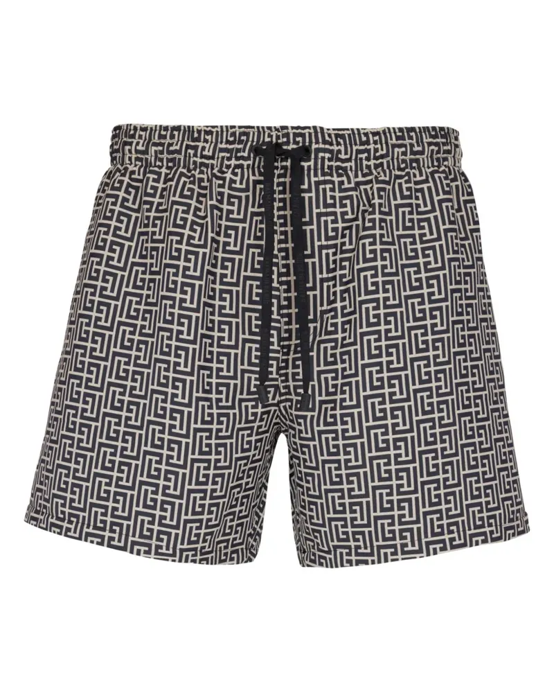 Balmain Badeshorts mit PB Labyrinth-Print - Schwarz Schwarz