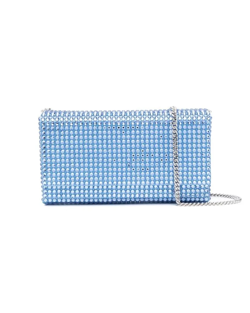 Amina Muaddi Paloma Clutch mit Kristallen Blau