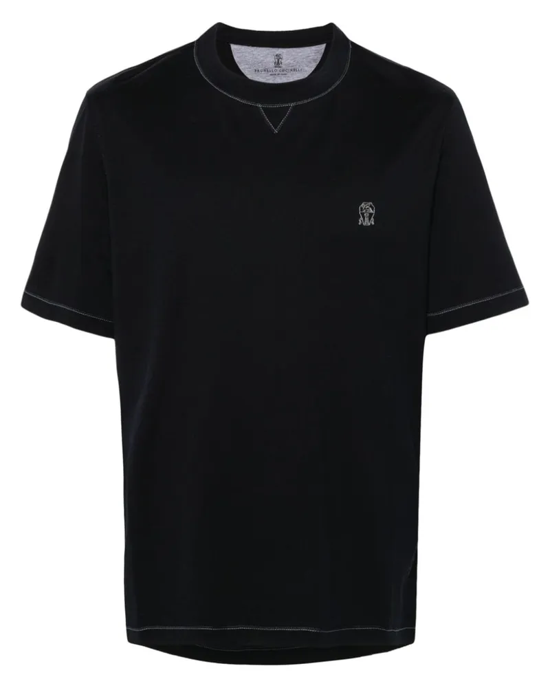 Brunello Cucinelli T-Shirt mit Kontrastnaht - Blau Blau