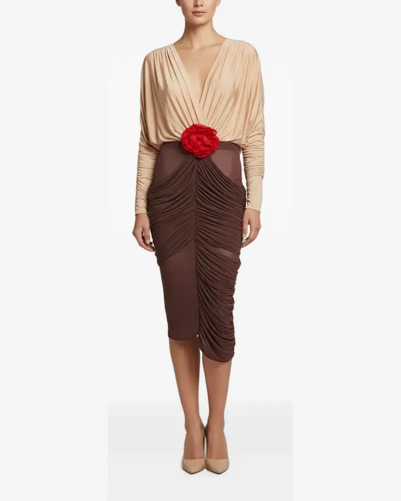 Magda Butrym ruched V-neck midi dress - Braun Braun