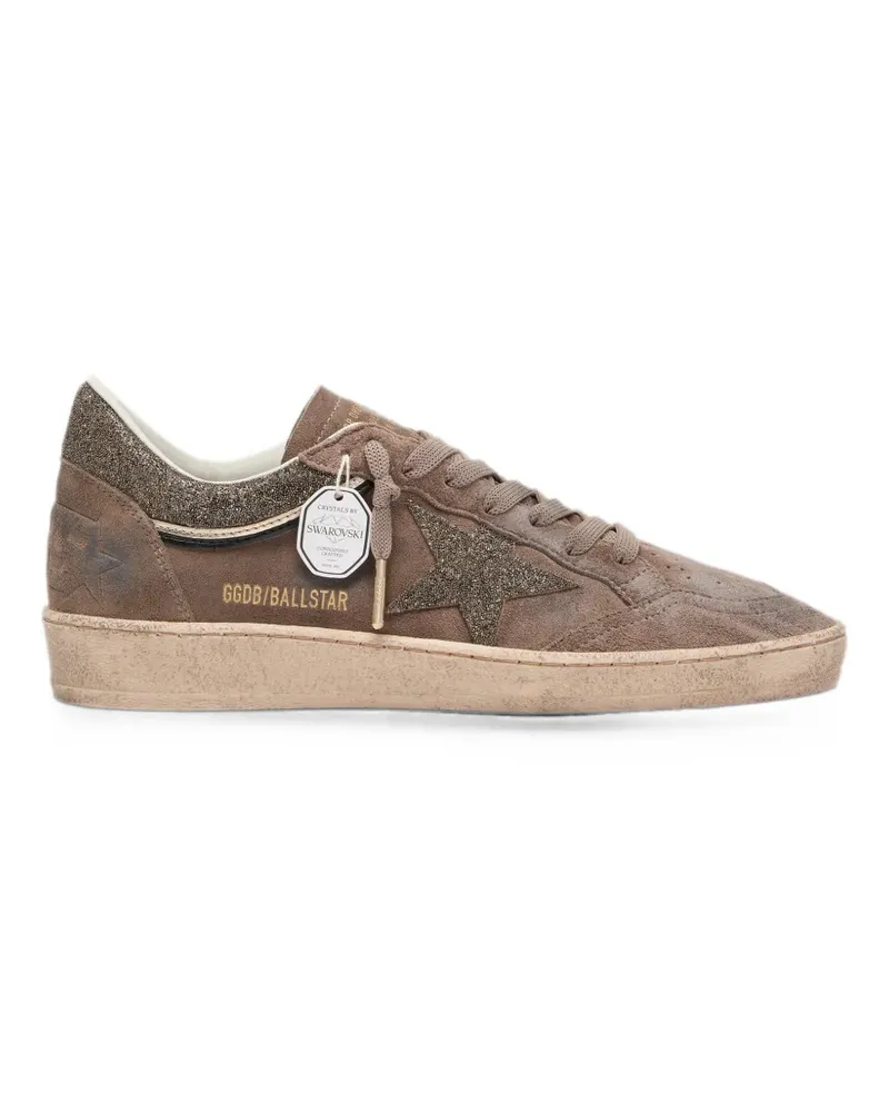 Golden Goose Ball Star mit doppeltem Obermaterial ohne Fersenkappe, Obermaterial aus Wildleder, Zehenpartie, Zunge und Ferseneinsatz aus Kristallst Braun
