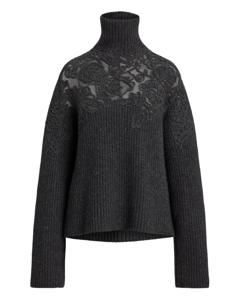 Ralph Lauren Stehkragen-Pullover mit Spitze - Grau Grau