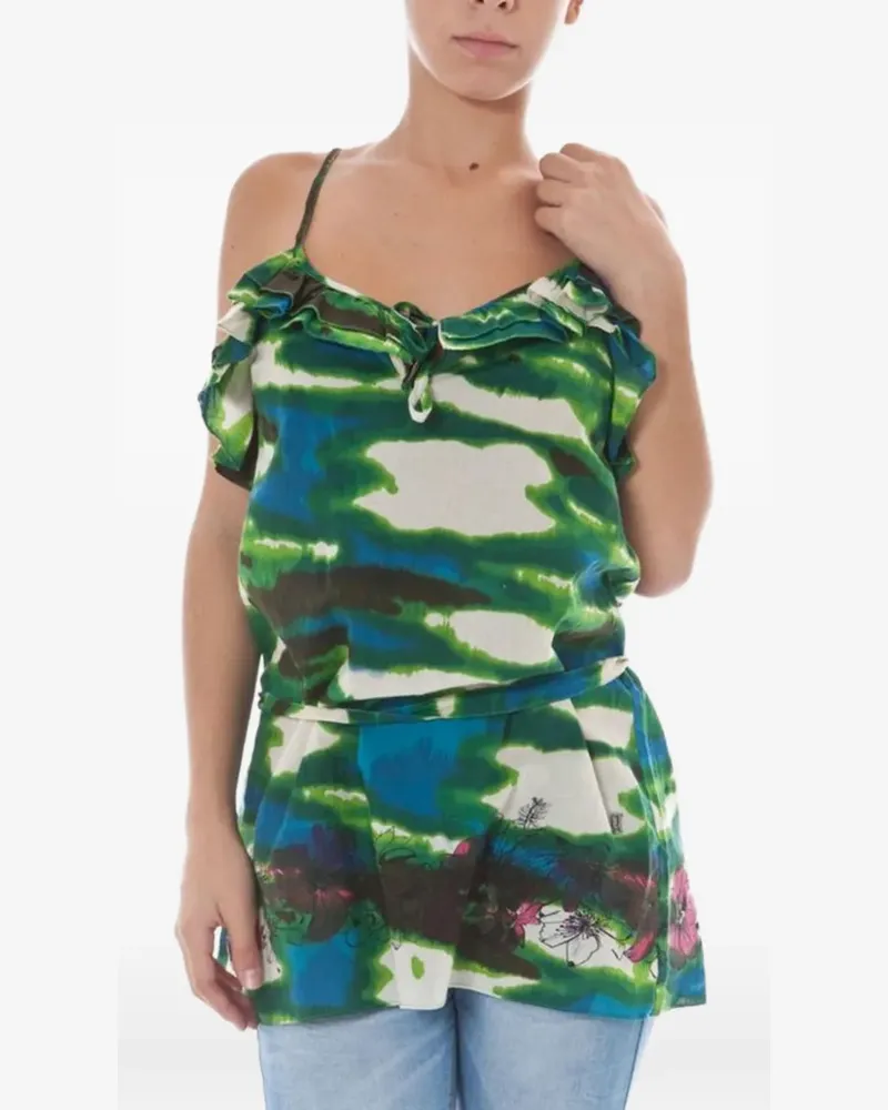 John Galliano tie-dye ruffled blouse - Grün Grün