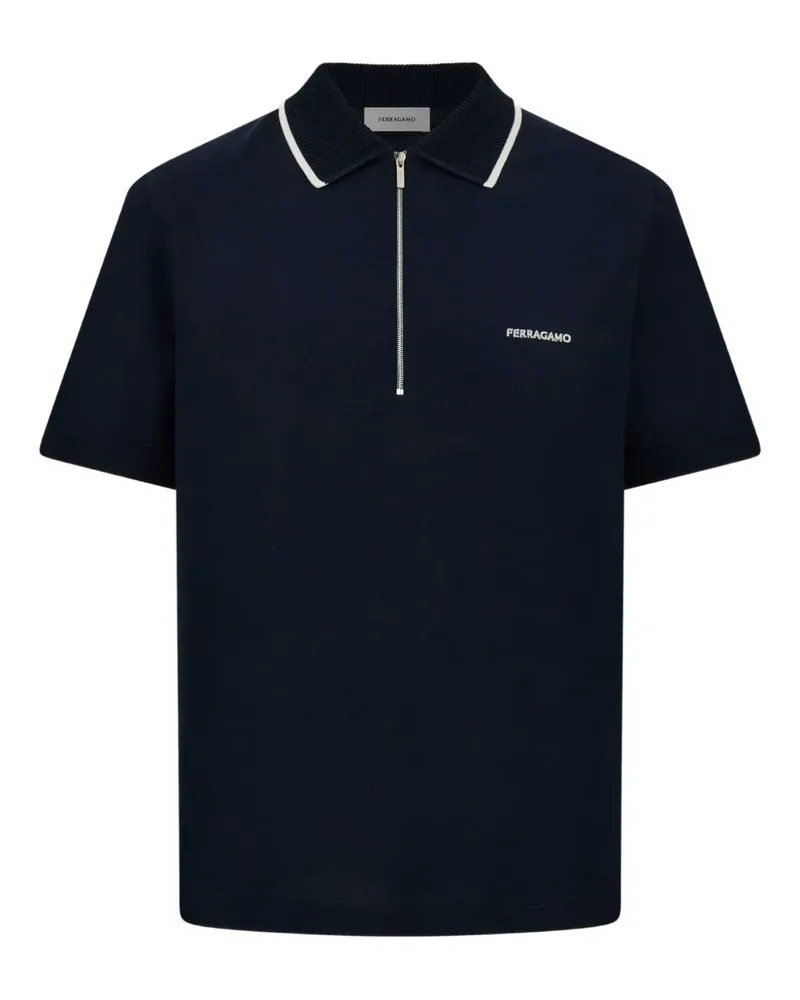 Ferragamo Geripptes Poloshirt mit Reißverschluss - Blau Blau