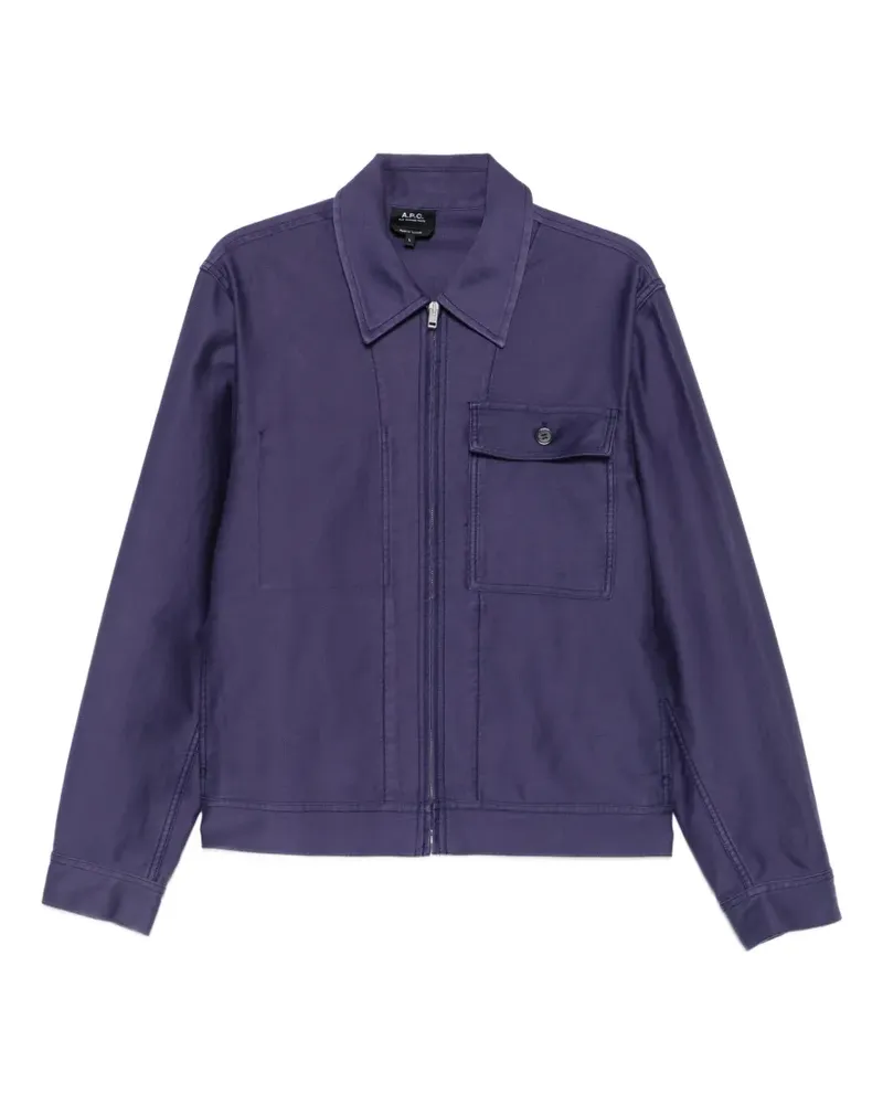 A.P.C. Moleskine Hemdjacke mit Reißverschlusstasche an der Brust - Blau Blau