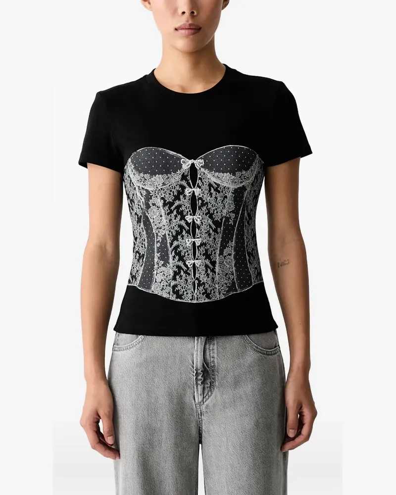 Miss Sixty T-Shirt mit Corsage-Print - Schwarz Schwarz