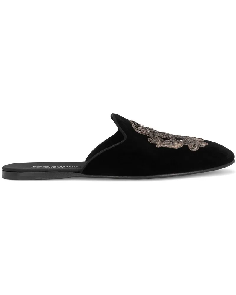 Dolce & Gabbana Bestickte Slipper in Samtoptik - Schwarz Schwarz
