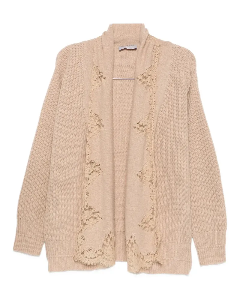 Ermanno Scervino lace-trim ribbed-knit cardigan - Nude Nude