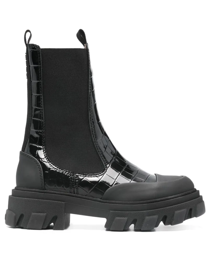 Ganni Chelsea-Boots mit Kroko-Effekt - Schwarz Schwarz