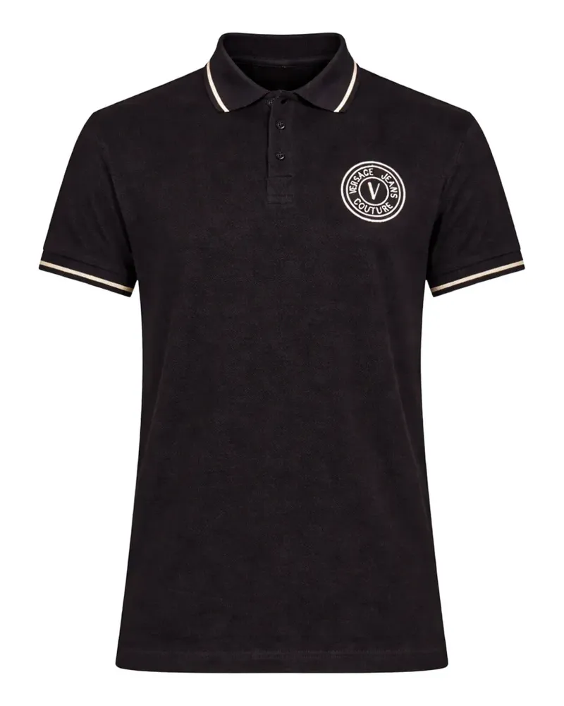 Versace Jeans logo-embroidery ribbed-trims polo shirt - Schwarz Schwarz