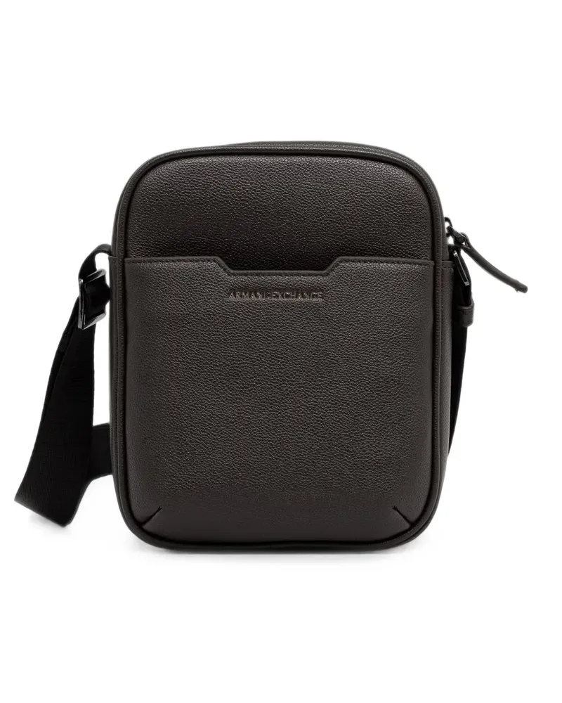 Armani Exchange Strukturierte Kuriertasche mit Logo-Schild - Braun Braun