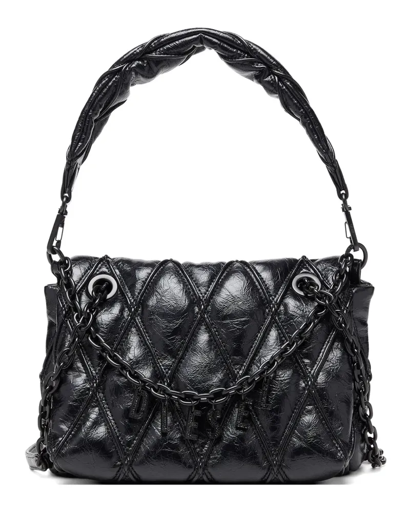 Diesel Charm-D Schultertasche mit Rautensteppung - Schwarz Schwarz