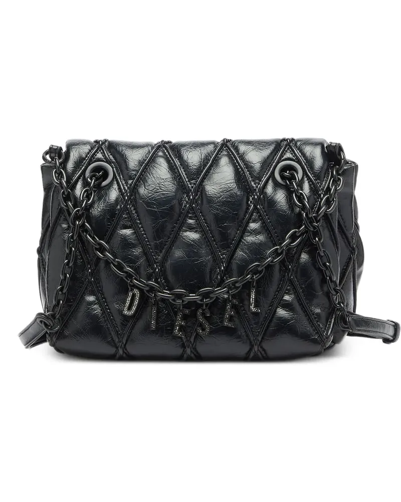 Diesel Charm-D Schultertasche mit Rautensteppung - Schwarz Schwarz