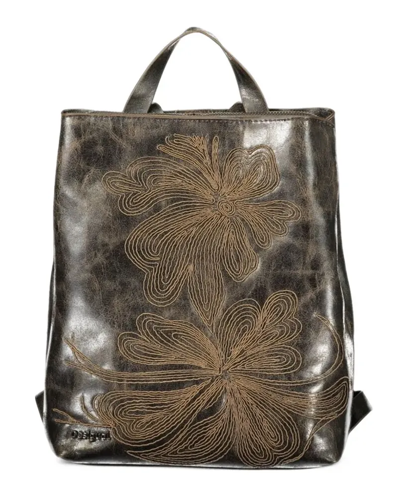 Desigual floral-embroidered distressed-effect backpack - Braun Braun