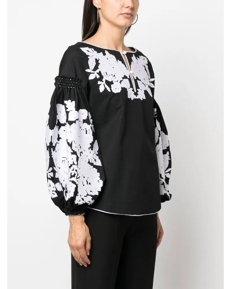 Yuliya Magdych Jacquard-Bluse mit Puffärmeln - Schwarz Schwarz