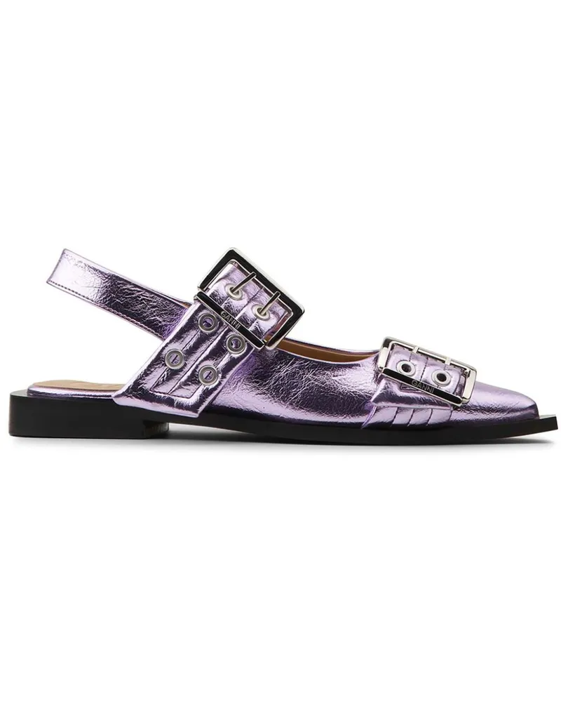 Ganni Ballerinas im Metallic-Look mit Schnallendetail - Violett Violett