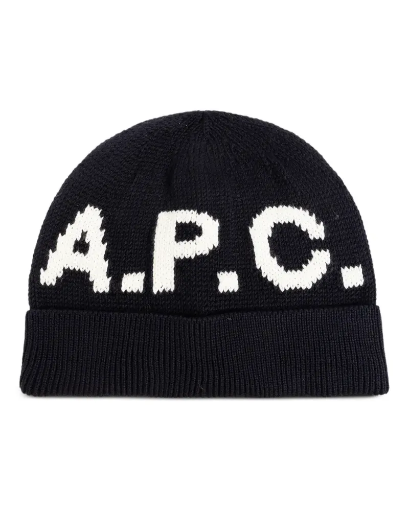 A.P.C. Gestrickte Beanie mit Buchstaben - Schwarz Schwarz