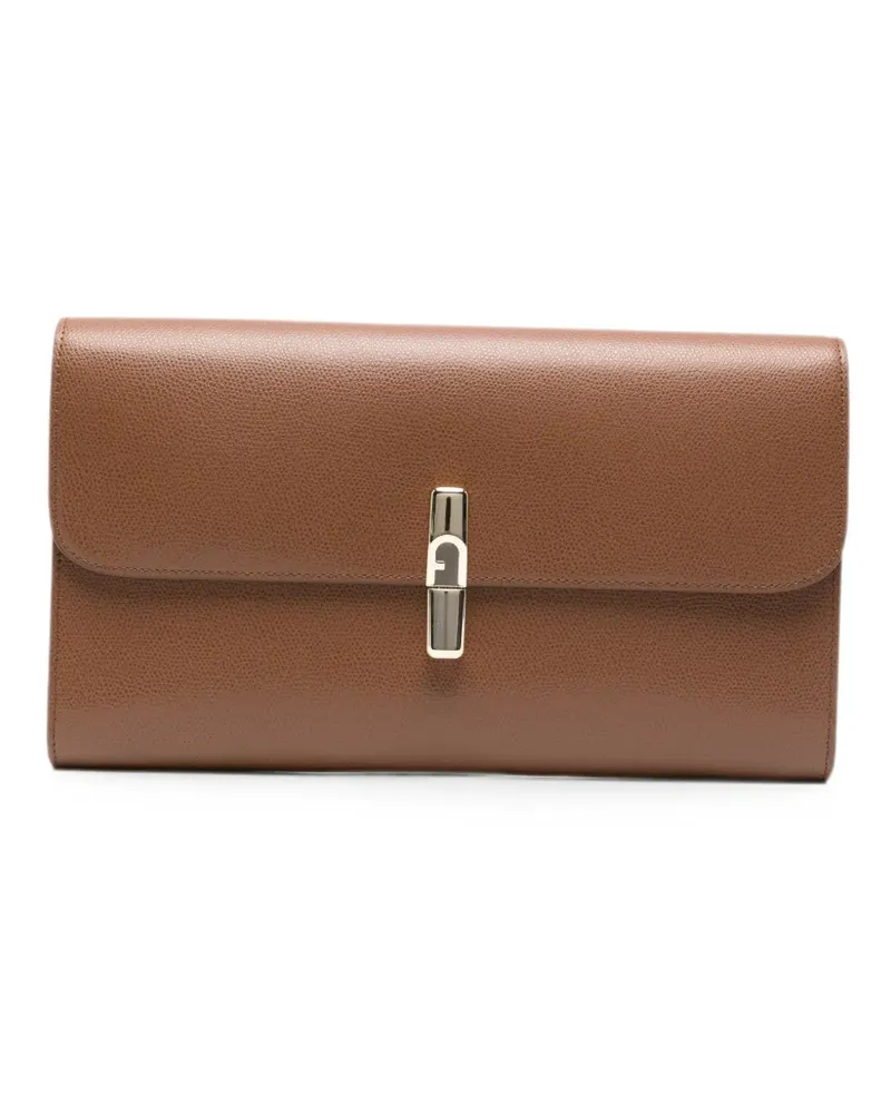 Furla grainy-leather clutch bag - Braun Braun