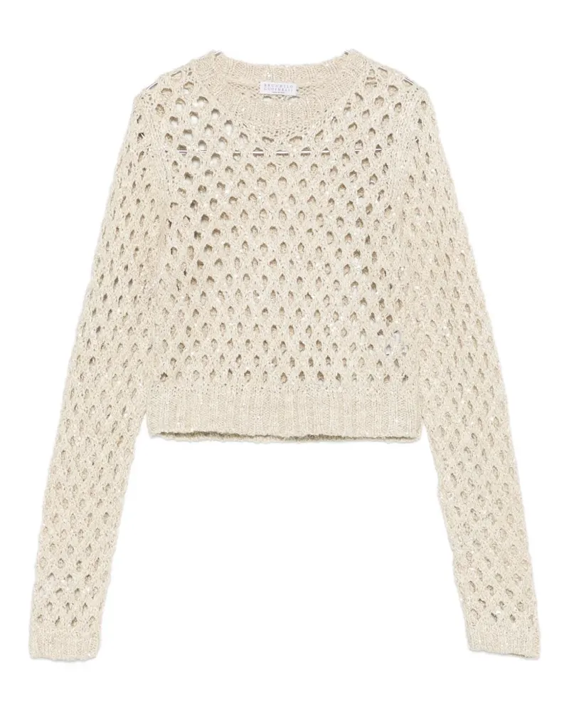 Brunello Cucinelli open-knit sequin embellishment sweater - Nude Nude
