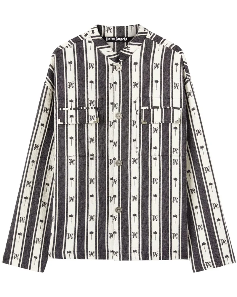 Palm Angels Gestreiftes Hemdjacke mit Monogramm-Print - Schwarz Schwarz
